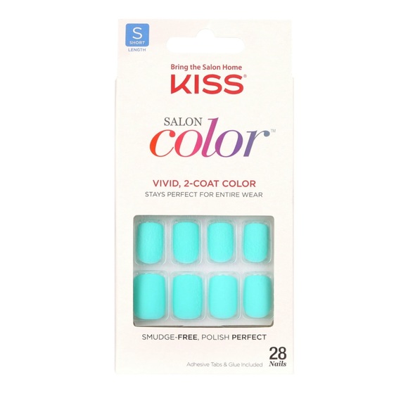 Short Turquoise Press On Square Nail - Picture 2 of 7